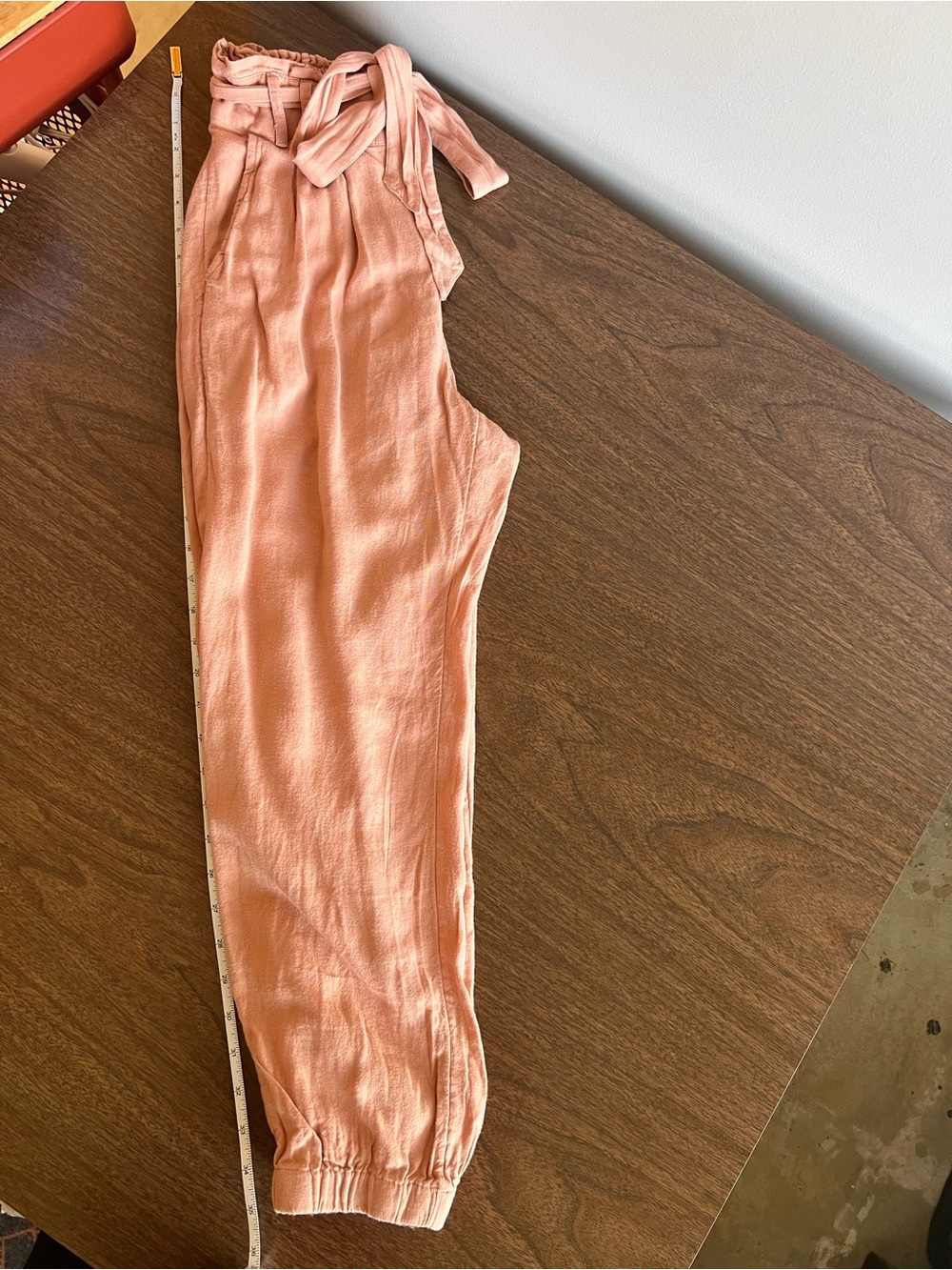 American Eagle XS Short Linen Blend Paperbag Jogger Pants Peach Tie Waist - Picture 8 of 10